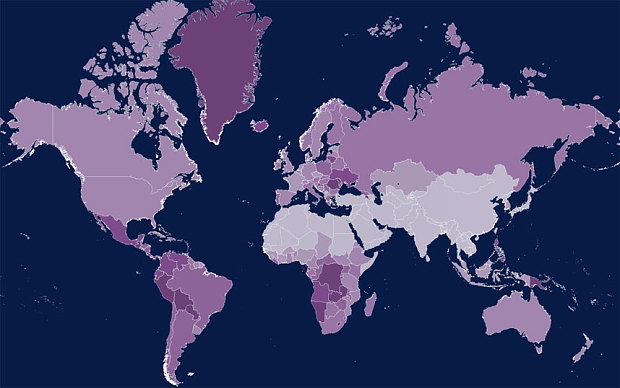 Тепловая карта мирового христианского пейзажа в 2050 году
